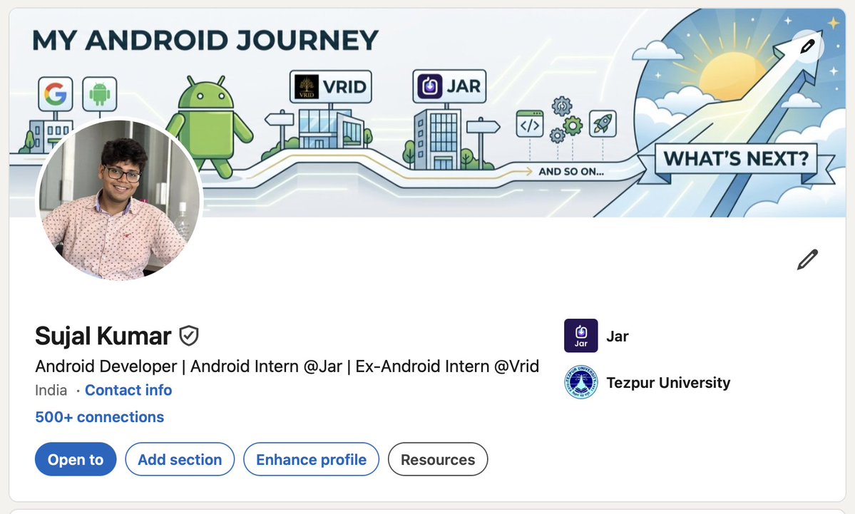 SujalKumar7899's tweet image. Updated my LinkedIn after a long time :D
#Android #AndroidDev