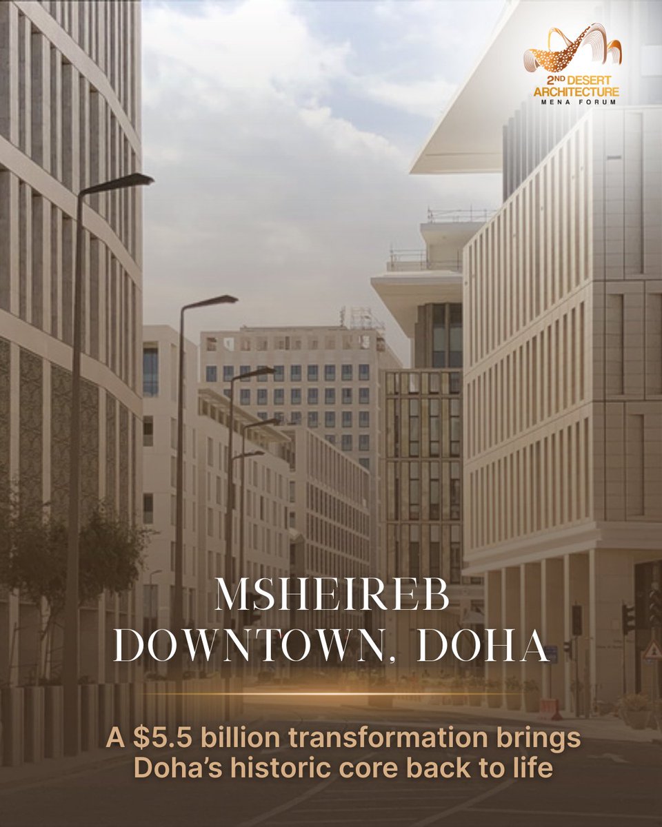 DesArchForum's tweet image. Msheireb Downtown Doha is a $5.5B smart city regeneration in the heart of Qatar, transforming a historic district into a sustainable, walkable urban centre with LEED-certified buildings and climate-responsive design.

@MsheirebDoha 

#Doha #Qatar #SmartCities