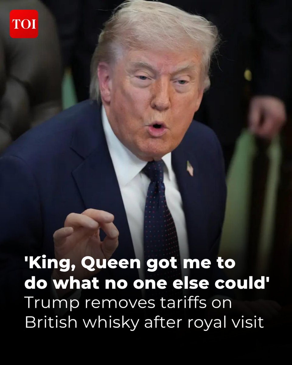 timesofindia's tweet image. In a significant move honoring #KingCharlesIII and #QueenCamilla's state visit, #US President #DonaldTrump has agreed to lift tariffs on #British whisky exports.

Read more 🔗 toi.in/mo0KkZ