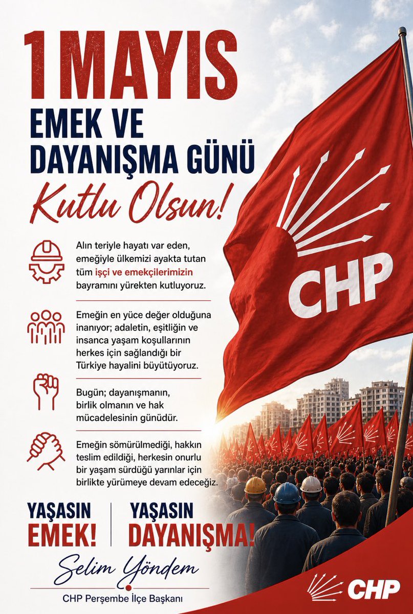 1 MAYIS EMEK VE DAYANIŞMA GÜNÜ 
KUTLU OLSUN ! 

#1MayısEmekveDayanışmaGünü