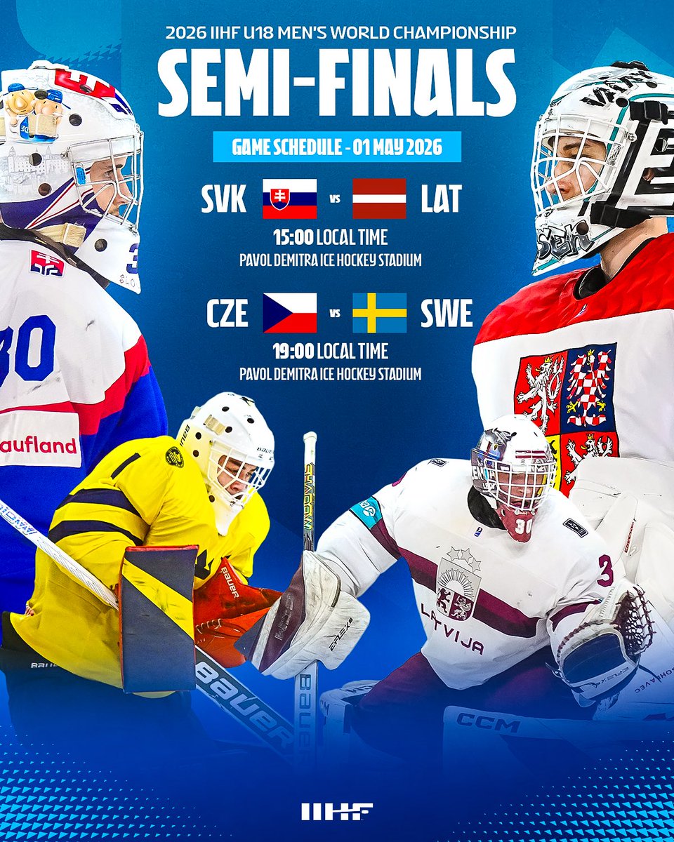 IIHFHockey's tweet photo. The semi-finals are here! 👊🔥 #WorldJuniors #IIHF https://t.co/JbJlIslaQ1
