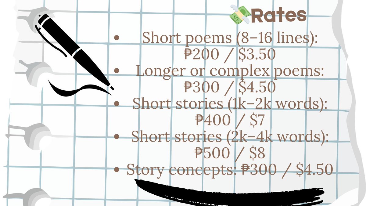 YueKuga's tweet photo. Got a story idea but no time to write it? Or maybe you have a concept in mind but don’t know how to bring it to life?
I can help with that!
I’m now open for writing commissions ✍️
Fanfic • Angst • Fluff • Romance • Drama • Dark themes and more! https://t.co/PyO40s3iiW