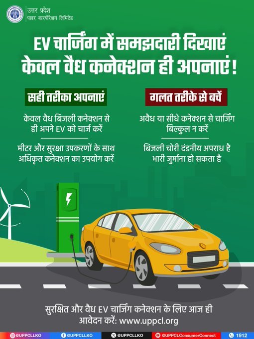 puvvnlsonbhadra's tweet image. इलेक्ट्रिक वाहन चार्ज करते समय छोटी सी लापरवाही बड़े खतरे में बदल सकती है। हमेशा अधिकृत और सुरक्षित कनेक्शन का ही उपयोग करें, ताकि आप और आपका वाहन दोनों सुरक्षित रहें। नियमों का पालन करें और स्मार्ट व जिम्मेदार उपभोक्ता बनें।#EVSafety #ElectricalSafety #UPPCL #SmartEnergy