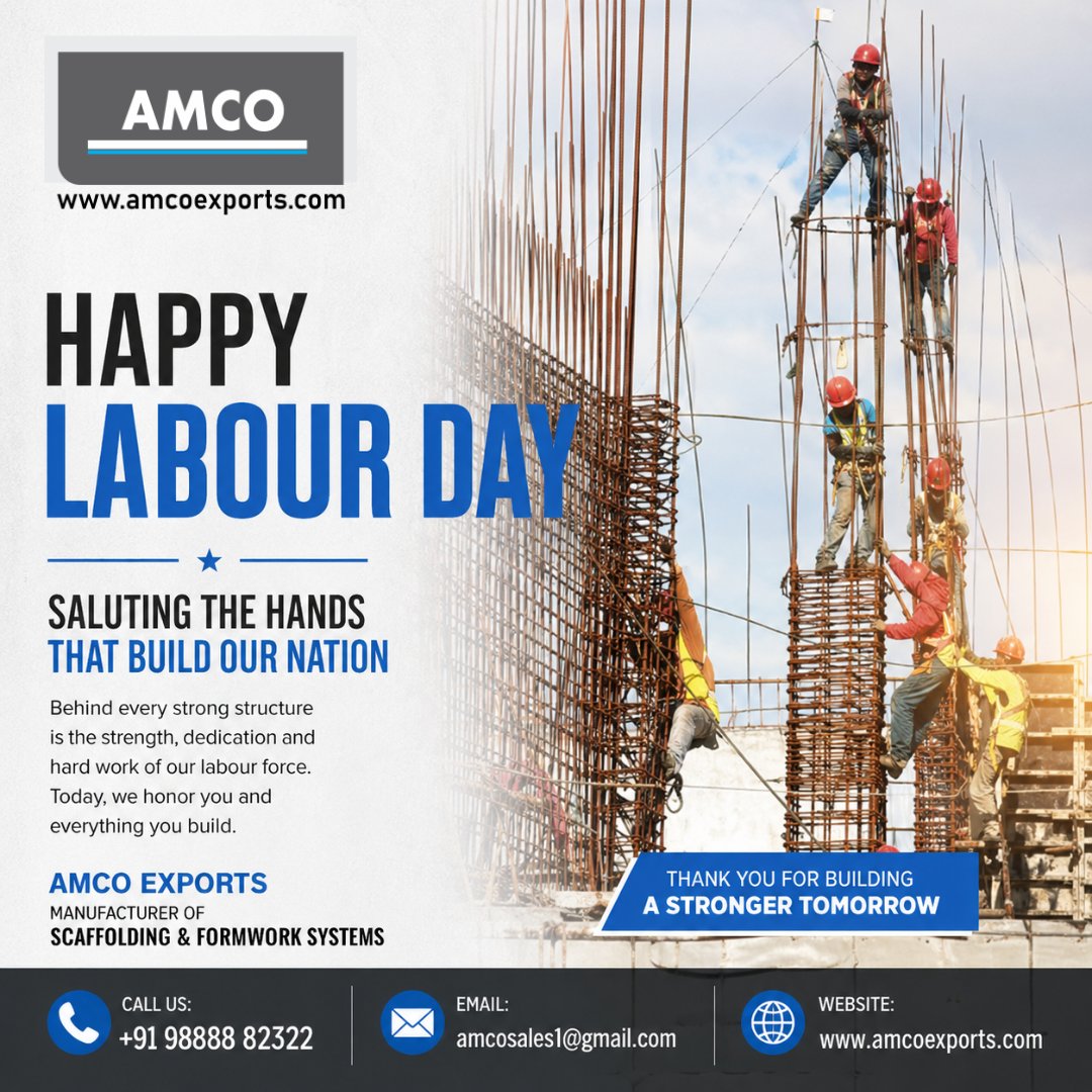 AmcoExports's tweet image. Strong structures don’t just come from steel 
they come from people.
This Labour Day, we salute every worker &amp;amp; engineer building the nation. 👷‍♂️
📞 +91 98888 82322
📧 amcosales1@gmail.com
🌐 amcoexports.com

#LabourDay #BuildIndia #Construction #Scaffolding #AmcoExports