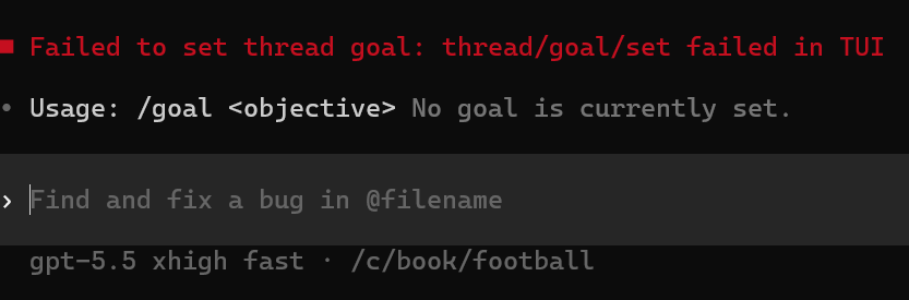 Thread Goals @fcoury Failed to set thread goal: thread/goal/set failed in TUI?