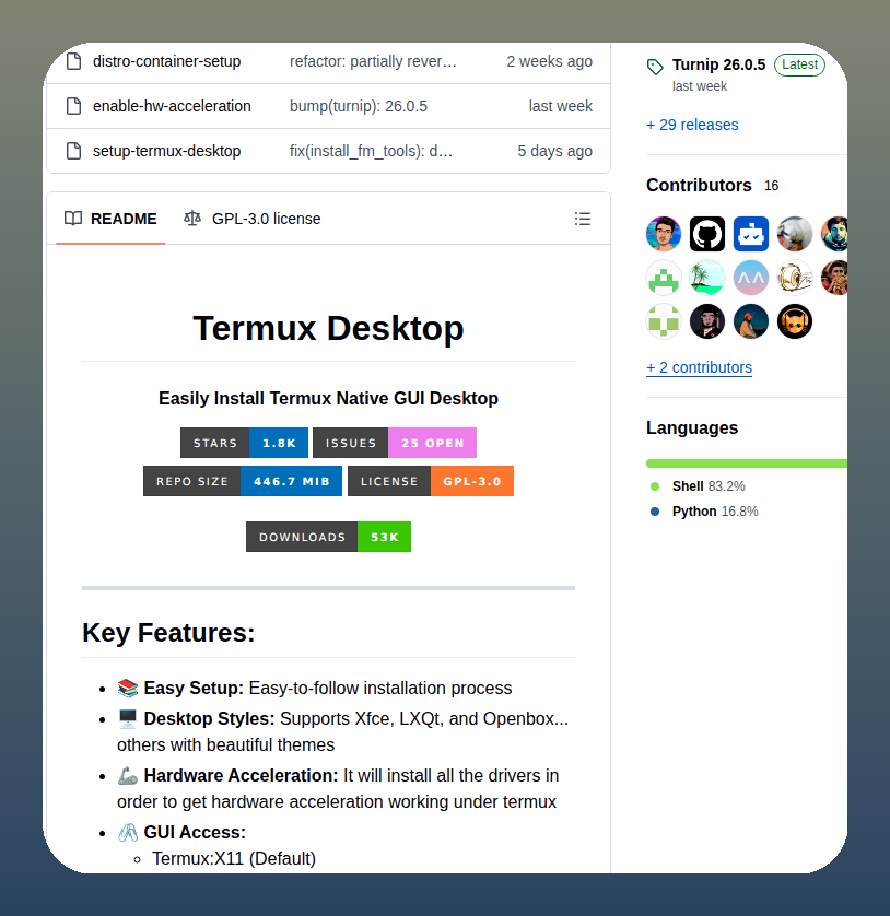 tom_doerr's tweet photo. Full Linux desktop environment on Android

https://t.co/Qg0V9rrrf2 https://t.co/9gY8vpPstE