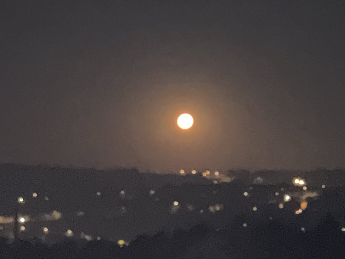 gatsy69's tweet photo. It looked stunning to the eye when I took the picture at 0415 this morning. The colour of the moon was just awesome. I wish the colouring had been caused by Saharan dust rather than some brain dead fuckwit setting a grass fire somewhere in the area which I could smell 😡 https://t.co/1Zb9lAdHje