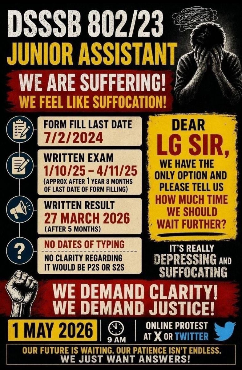 khandelwal995's tweet photo. Thousands of candidates are waiting in limbo. ⏳ The delay in announcing the typing exam date is stalling our careers and our futures. We demand transparency and schedule NOW
#ReleaseTypingDate #ReleaseDass4Typingdate
@SandhuTaranjitS @dsssbofficial @LtGovDelhi https://t.co/2COwhzT8Kw