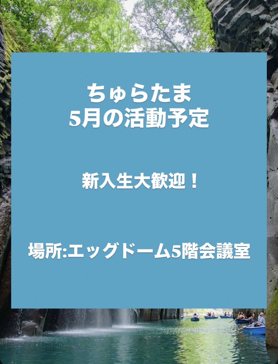 cyuratama's tweet photo. ちゅらたまです！
5月の活動日程をお知らせいたします🌱

ゴールデンウイークは休講のため活動はありません。ご注意ください！

場所はエッグドーム5階の会議室です。対面またはZoomでの参加お待ちしています！新入生も大歓迎です！

#ちゅらたま　#手話サークル https://t.co/1uuqUsKRo6
