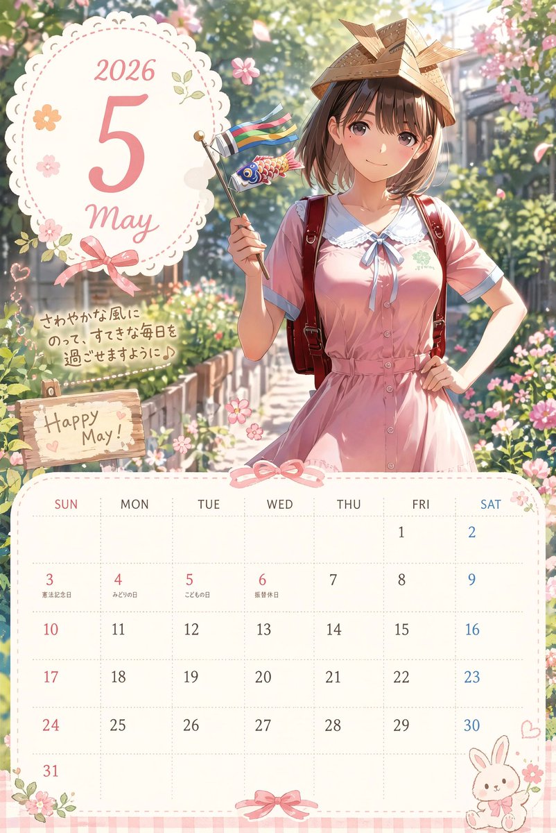 今日から5月ですね🎏 今月も恒例のカレンダーを作りました✨ GPT