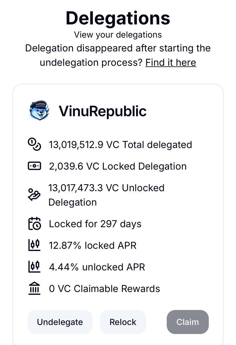 TheRoaringVinu's tweet photo. $VC Delegations update - April 30 2026 https://t.co/Cm8kFEb3jo