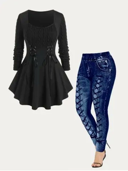 TigraValentine's tweet photo. I just received Mixed Media Cable Knit Panel Lace Up Tee and High Waisted 3D Printed Leggings Plus Size Outfit from ramnaset45 via Throne. Thank you! https://t.co/rBBMmm13Sf #Wishlist #throne https://t.co/xkeOC2KgH0