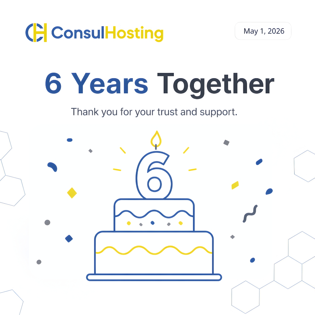 ConsulHosting's tweet photo. Today, ConsulHosting celebrates its 6th anniversary! 🥳

A big thank you to all loyal customers and everyone who follows our journey. ConsulHosting remains committed to being a reliable hosting partner for affordable, high quality online infrastructure. https://t.co/G90XmgTuOF