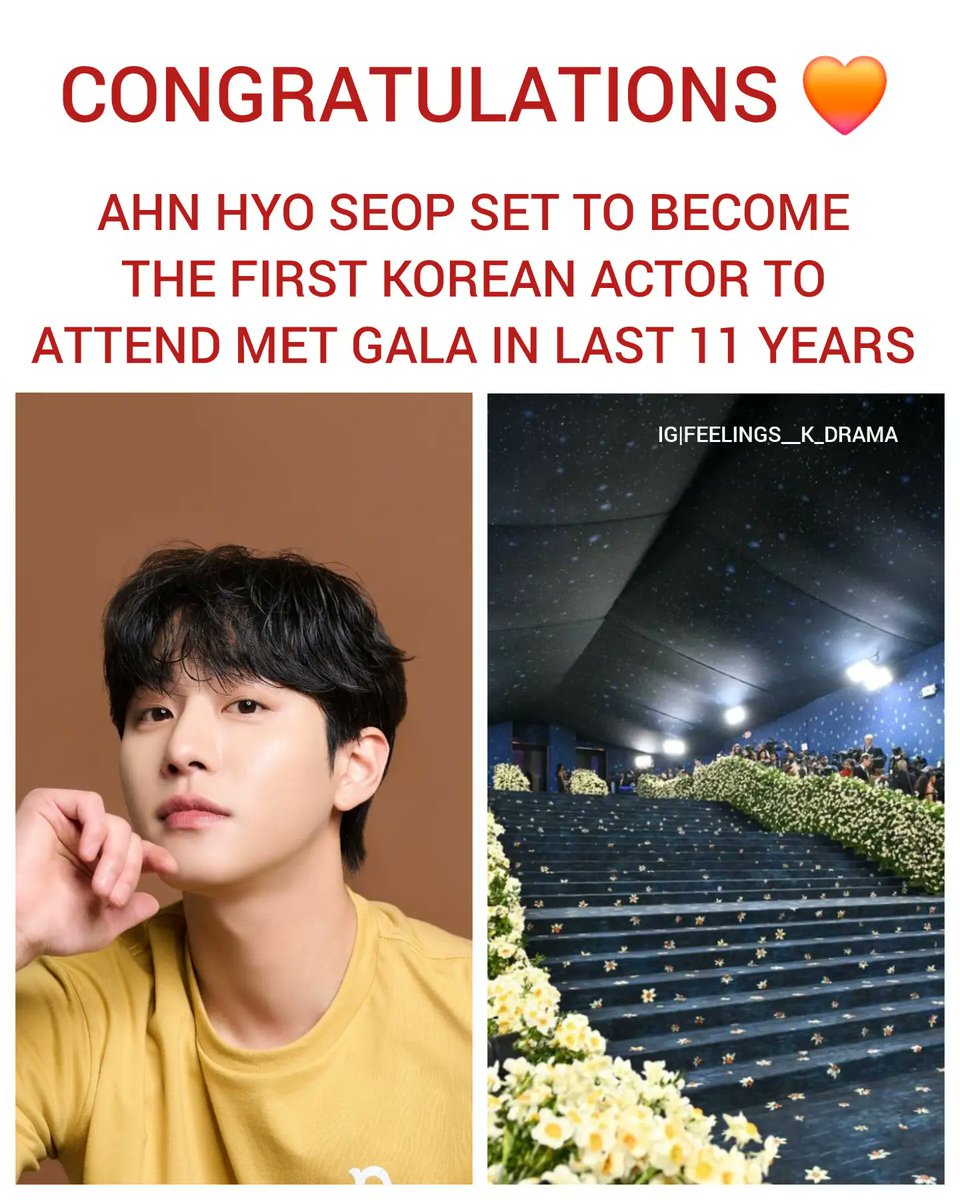 AhnHyoSeop417's tweet image. #Repost @feelings__k_drama
#AhnHyoSeop to Attend 2026 Met Gala… First Korean Actor in 11 Years.

According to a report by SPOTV News on the 30th, Ahn Hyo-seop will attend the 'Met Gala 2026,' which will be held at the Metropolitan Museum of Art in New York on May 4.
