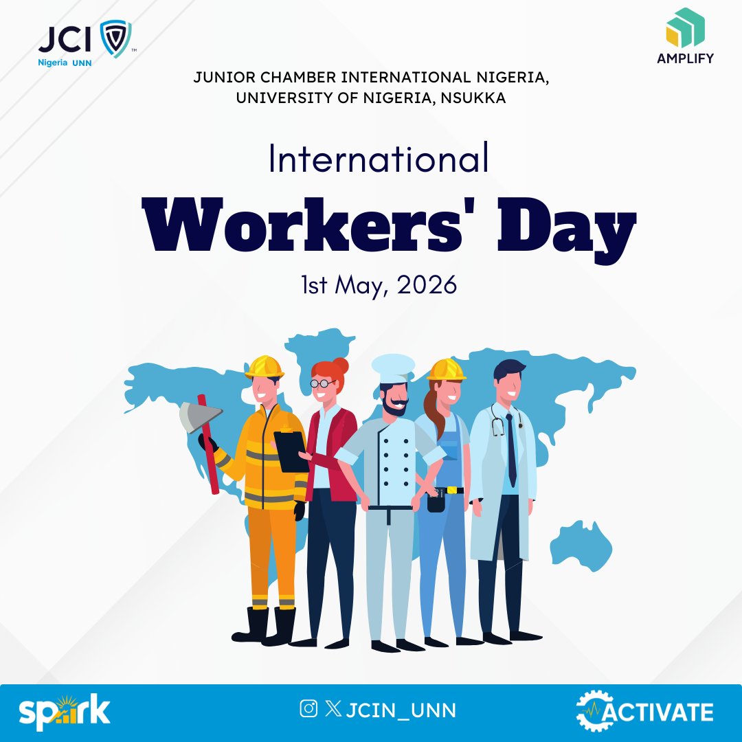 JCIN_UNN's tweet image. To the dreamers, the builders, and the tireless achievers, Happy International Workers' Day! 🛠️💼
​Today, we celebrate the dedication and resilience of everyone, contributing their skills to make the world a better place.
​#JCIN
#JCINUNN
#ACTIVATE
#AMPLIFY
#SPARK