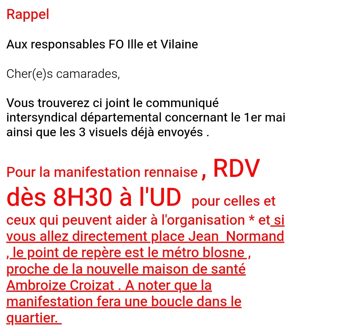 Rappel pour aujourd'hui