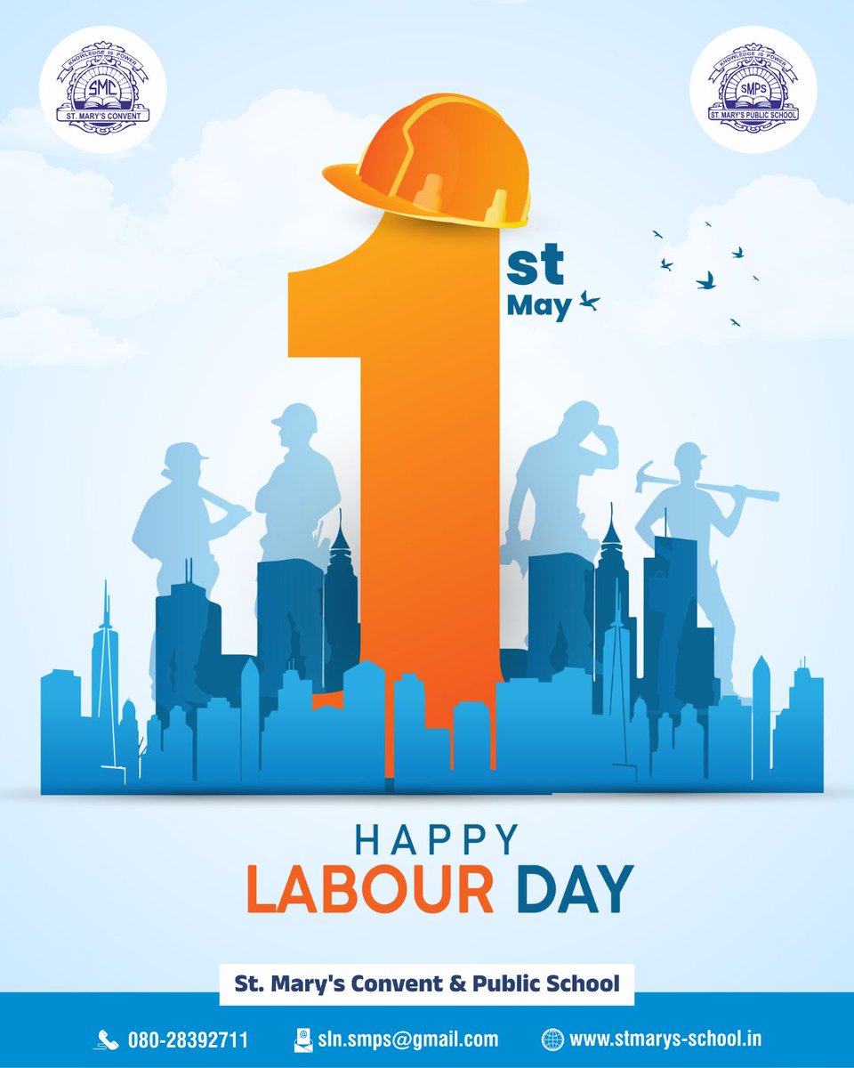ST_MARYSCONVENT's tweet photo. Happy Labor Day!

Today, we honor the dedication, hard work, and spirit of every individual who contributes to building a stronger nation. Your efforts shape our future. 💼✨

#LaborDay #RespectWork #HardWorkPaysOff #SMC #Education #Bangalore https://t.co/vo0kQrWvaW