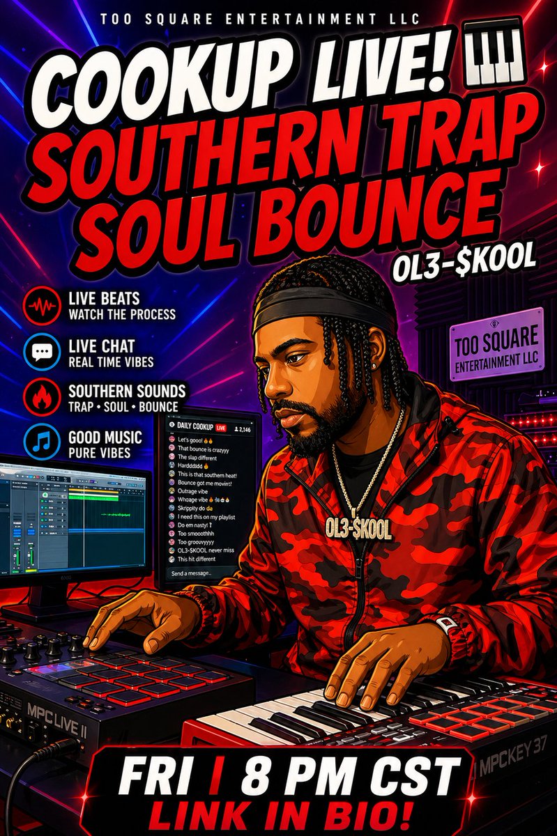 0l3skool's tweet image. POV: You’re in the lab with 0L3-$KOOL 🎙️
​Caption:  "The vibe was too right today. 🔴 Switching things up for tomorrowcatch the Live Cookup at 8:00 PM! Turn on notifications so you don't miss the drop.
#InstagramReels #BeatMaker #SouthernHipHop #LogicPro #FLStudio #India #latina