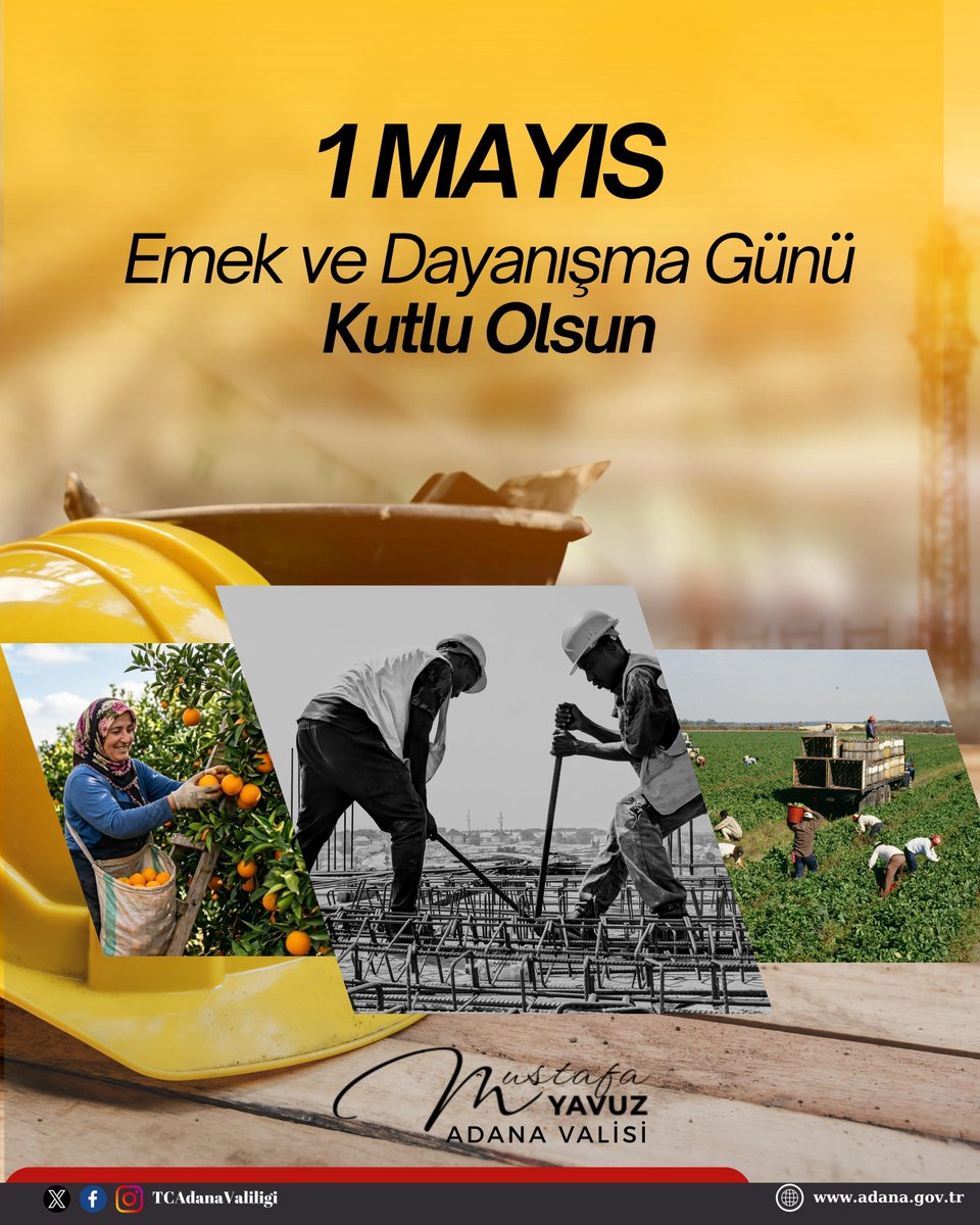 valiyavuz's tweet photo. Fabrikaların çarklarından yerin derinliklerine, tarladaki bereketten şantiyelerdeki alın terine kadar sergilenen her emek; Türkiye’nin yükselişine yön veren en kıymetli güçtür.

Şehrimizin ve ülkemizin kalkınma yolculuğuna fedakarca omuz veren işçi ve emekçi kardeşlerimizin 1 Mayıs Emek ve Dayanışma Günü’nü kutluyor; huzur ve esenlik dolu bir çalışma hayatı diliyorum.

#tcadanavaliligi
#valimustafayavuz
#adana
#1mayıs