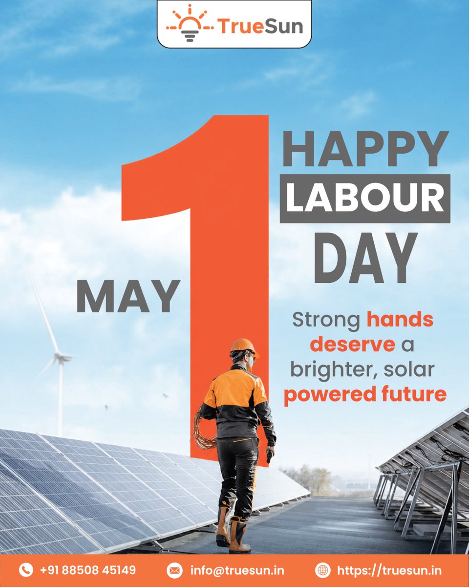 TrueSunEnergy's tweet photo. A heartfelt salute to the dedication that builds a better world
Wishing you a Happy Labour Day filled with pride and progress
May your journey always shine brighter with sustainable energy

#labourday #internationalworkersday #may1st https://t.co/bSgZpPS6iU