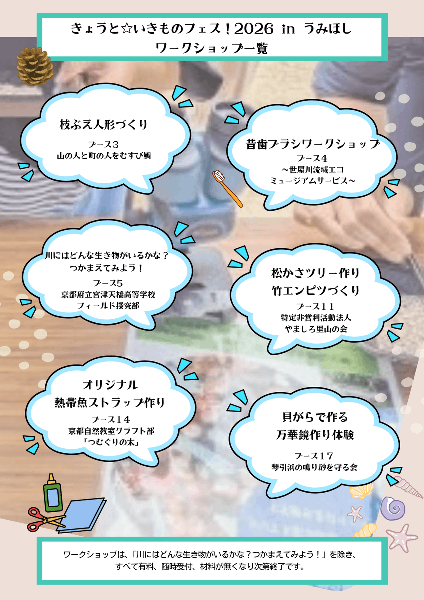 KYOTObiodiverse's tweet photo. 【「きょうと☆いきものフェス！2026 in うみほし」プログラム紹介】
5月16日（土）に京都府立　丹後海と星の見える丘公園にて、いきものフェスを開催します！ワークショップや自然観察会は当日受付です。HP→
https://t.co/WTao0O2KH7
#きょうといきものフェス #うみほし #ワークショップ　#観察会 https://t.co/MSfO9GkqtJ
