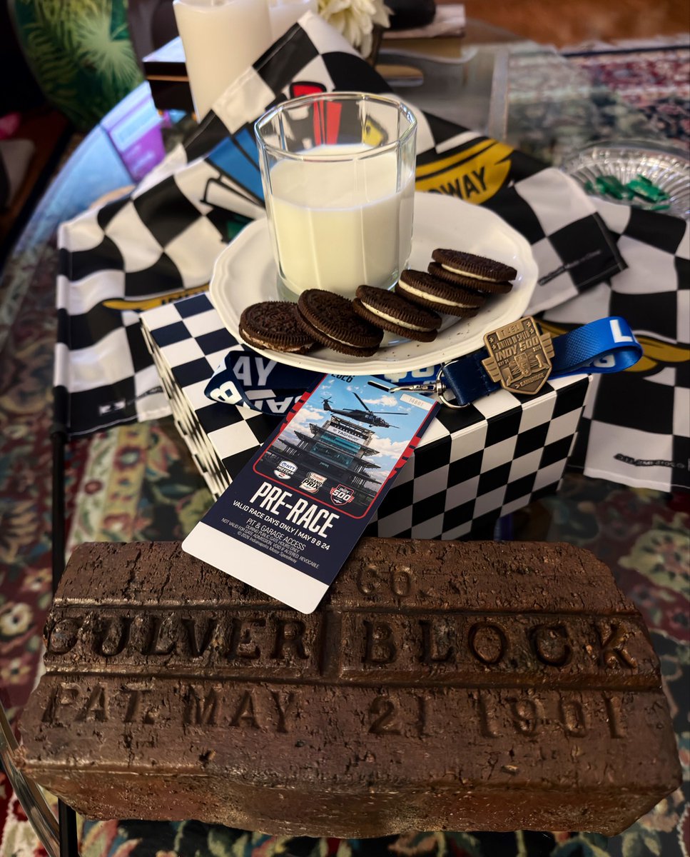 alexcain33's tweet photo. The flags are out the Milk & 5 cookies for @jdouglas4 as the clock strikes 12am The 5 cookies are for the 50th race in a row he & I have attended thru this year! Welcome to the month of May! #Indy500 #Indycar #ThisIsMay @IMS @ConorDaly22 @suzielliott #ItIsMay @GainbridgeLife https://t.co/3euKi8koxr