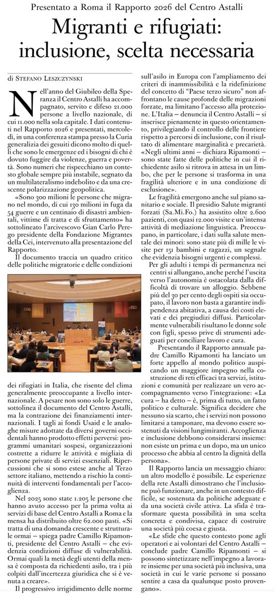 francofontana43's tweet photo. Migranti e rifugiati: inclusione, scelta necessaria
Presentato a Roma il Rapporto 2006 del @CentroAstalli 
Stefano Leszczynski, L’Osservatore Romano https://t.co/WqhixDkb0n