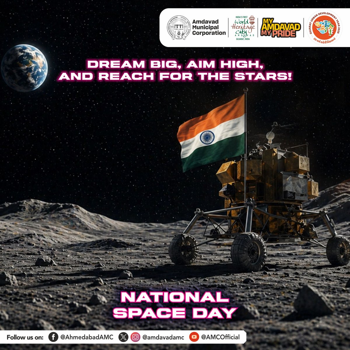 AmdavadAMC's tweet image. India’s space program has grown by leaps and bounds thanks to the brilliant space scientists and astronauts that dare to explore beyond the earth. Let’s continue to be curious, make discoveries and push beyond the skies.

#IndiaInSpace #SpaceExploration #AstronautsOfIndia