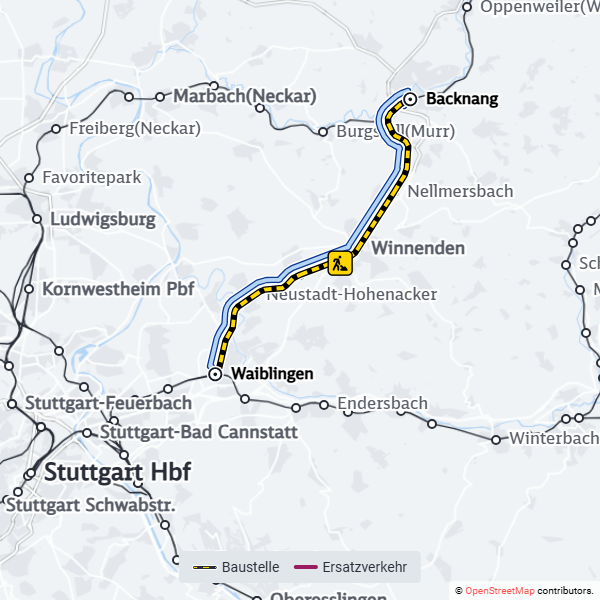 SBahn_Stuttgart's tweet photo. 🚧 #Drandenken 🚧
Die DB führt heute Nacht Instandhaltungsarbeiten an der Strecke zwischen #Backnang und #Waiblingen durch.
Ausfall einzelner S-Bahnen der Linie #S3
Details, auch zum #Ersatzverkehr mit Bussen #S3E
👉 https://t.co/zJL6ogfkCg https://t.co/m54NWUmBOq