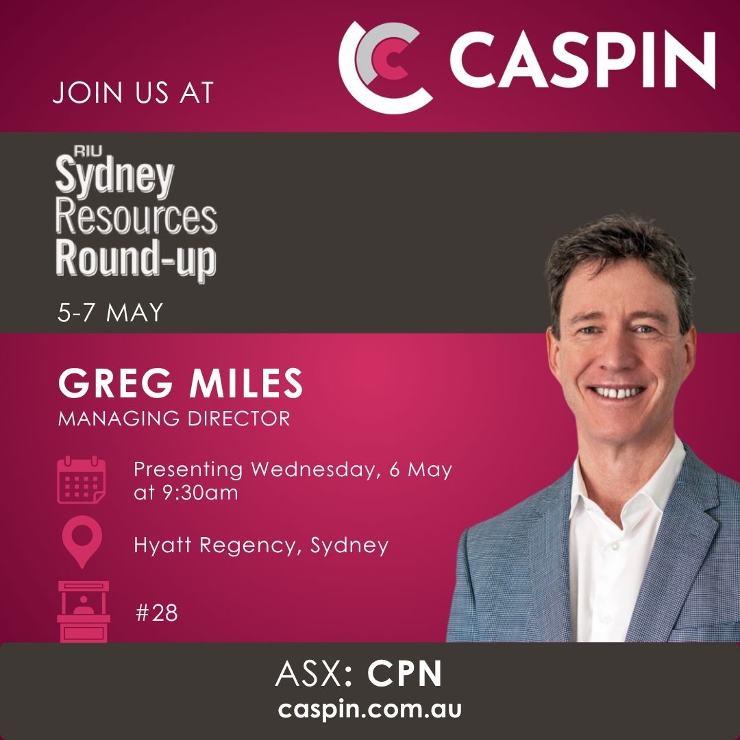 CaspinRes's tweet photo. We’re heading to Sydney next week for the RIU Sydney Resources Round-Up.

Managing Director Greg Miles will be presenting on Wednesday, 6 May at 9:30am.

Visit us at booth #25 to hear the latest on the Bygoo Tin Project in NSW.

Learn more: https://t.co/kz7ZBfOBE8 https://t.co/13sdvlgqT9