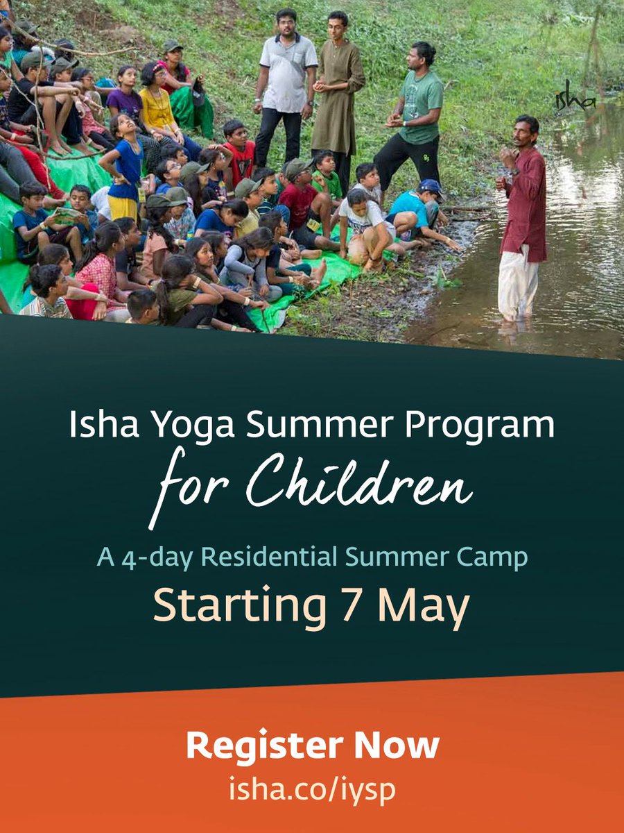 ishafoundation's tweet image. The Isha Yoga Summer Program is a fun-filled, four-day residential summer camp for children in the age group 9-12 years. The program instills a love for nature and the power of Yogic practices in growing children.

Program dates:
May 7 - 10
May 12 - 15

Please fill the interest