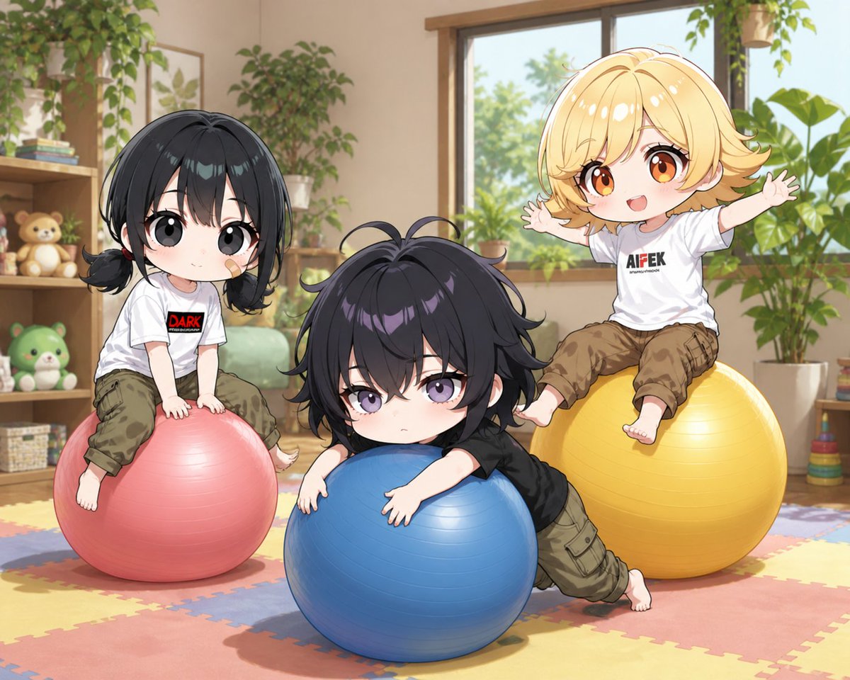 Chibi Kids Playing on Exercise Balls