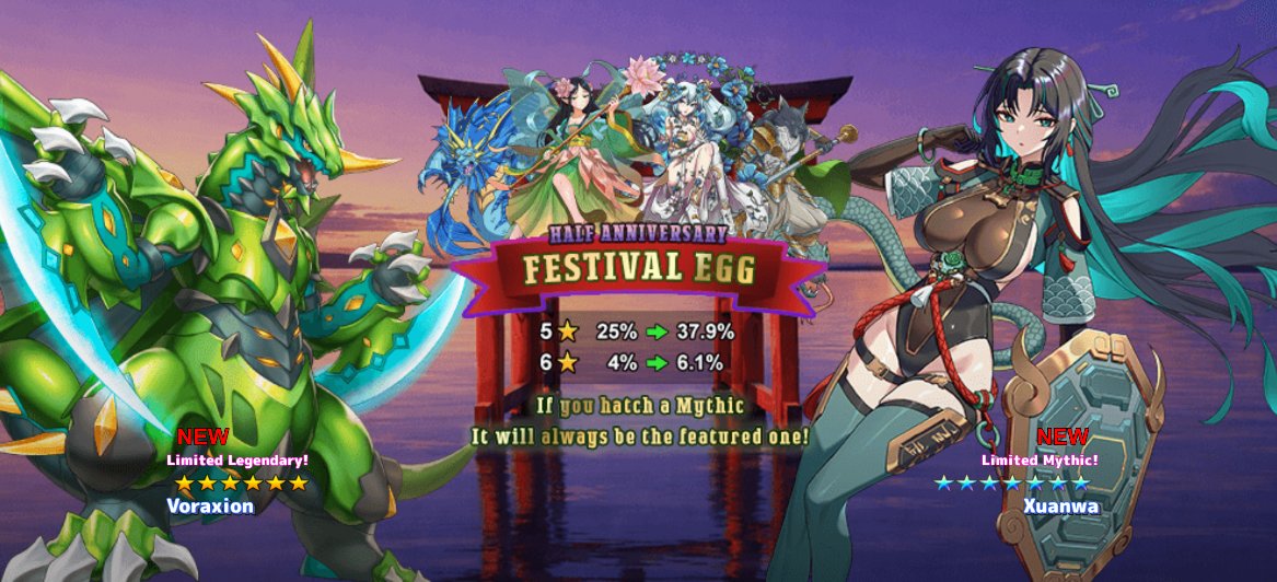 Neo_Monsters's tweet image. 🎊Half Anniv Festival Has Started
🔸[NEW] Mythic Monster🔸Xuanwa
🔹[NEW] Legendary Monster🔹Voraxion
⏰Hatch Period⏰May 1 3:00AM ~ May 11 1:59AM (UTC)
🔥Available now at an increased chance up rate for a limited time only!  #NeoMonsters #Androidgames #iosgames