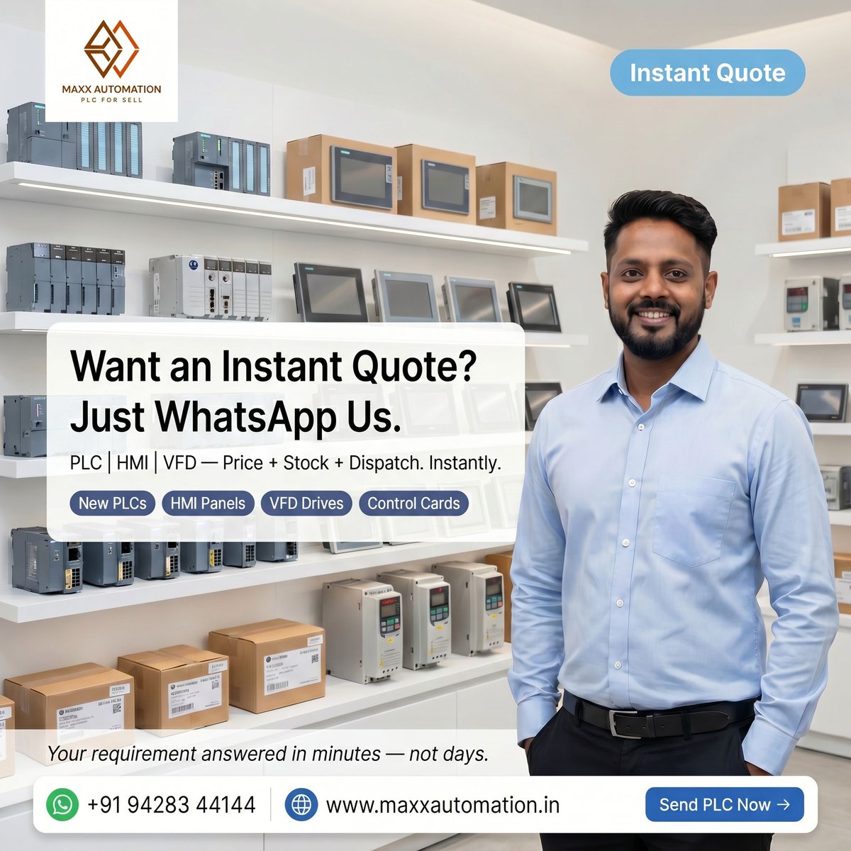 AliJivani144's tweet image. Getting a PLC quote should take 60 seconds.

With Maxx Automation — it does.

WhatsApp: PLC + model number
Get back: price + availability + dispatch time

No forms. No calls. No delays.

📲 +91 94283 44144
🌐 maxxautomation.in

#PLC #HMI #IndustrialAutomation
