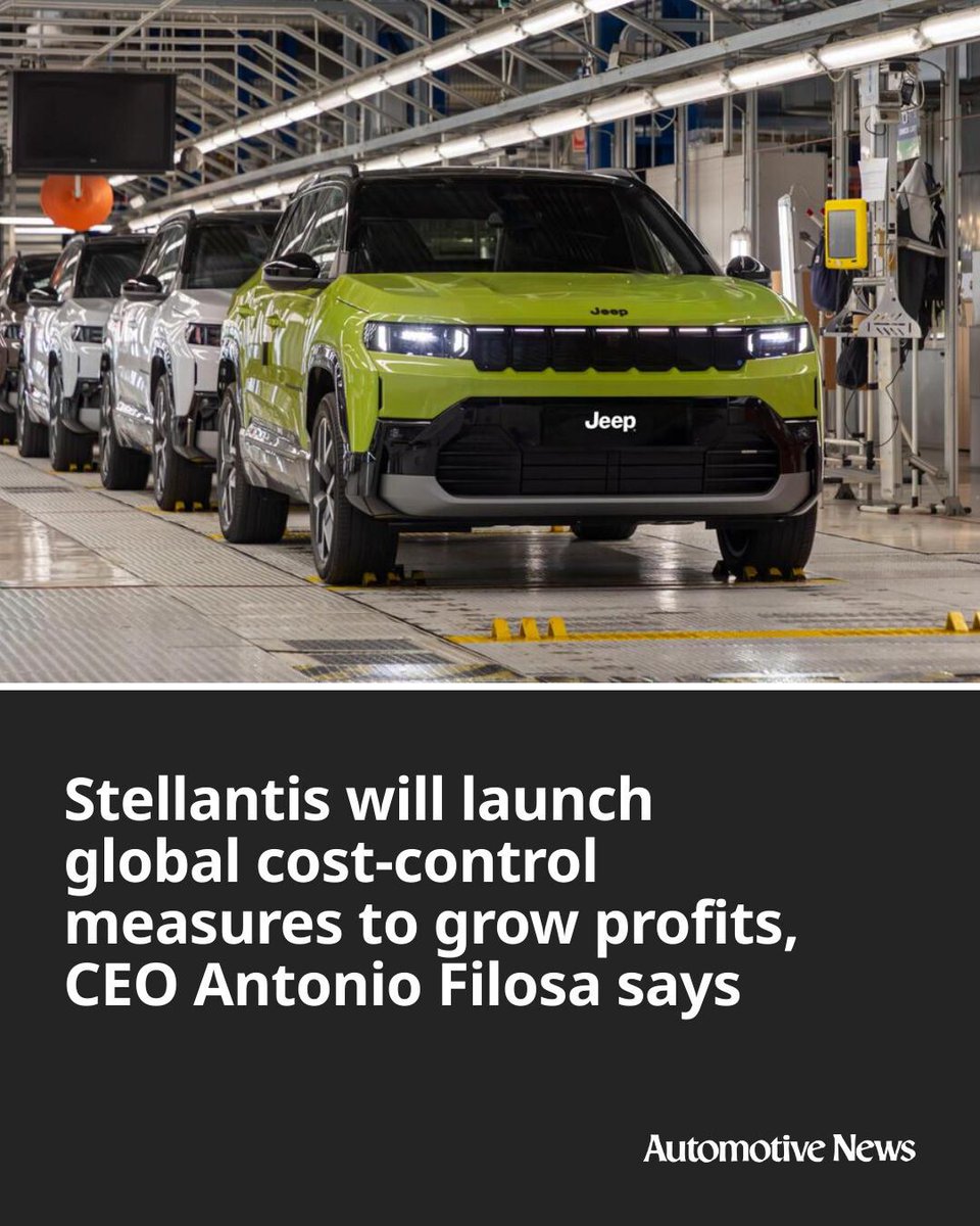 Automotive_News's tweet image. Stellantis CEO Antonio Filosa said it will implement a global cost-cutting program as he seeks to build on his recovery plan, which delivered a $440 million first-quarter profit after a €387 million loss a year earlier.

#Stellantis #AntonioFilosa #automotive #autoindustry
