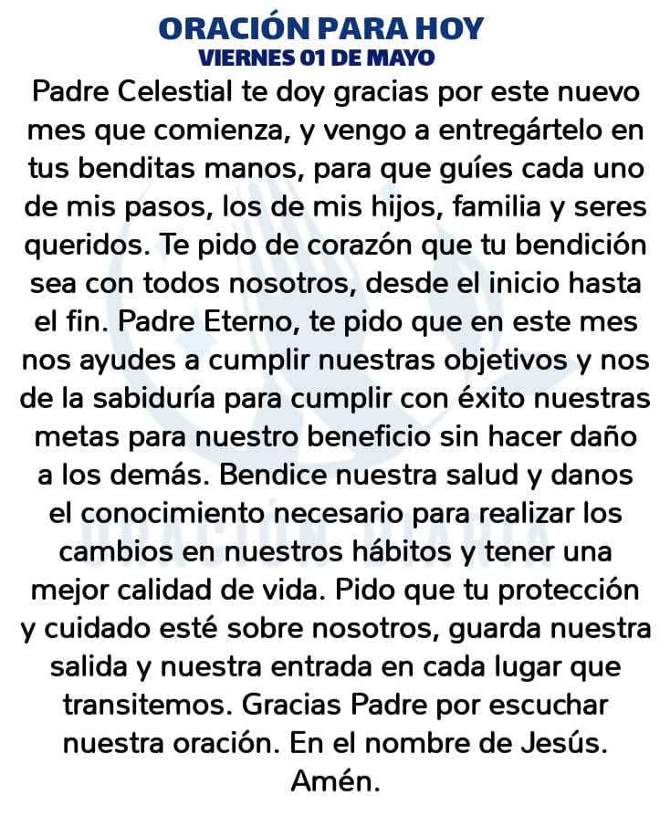 Oración Diaria para hoy Viernes 01 de Mayo de 2026