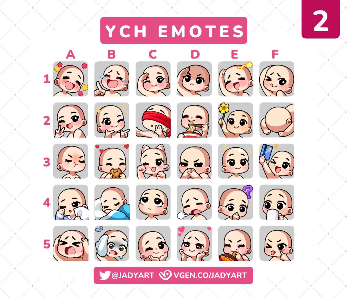 Nuevos emotes YCH disponibles en VGen 💚

Puedes elegir emotes tanto del primer paquete como del segundo paquete.

RT &amp; Me gusta se aprecia 
~ Gracias por el apoyo (ㅅ´ ˘ `)♡
#VGen #VGenComm