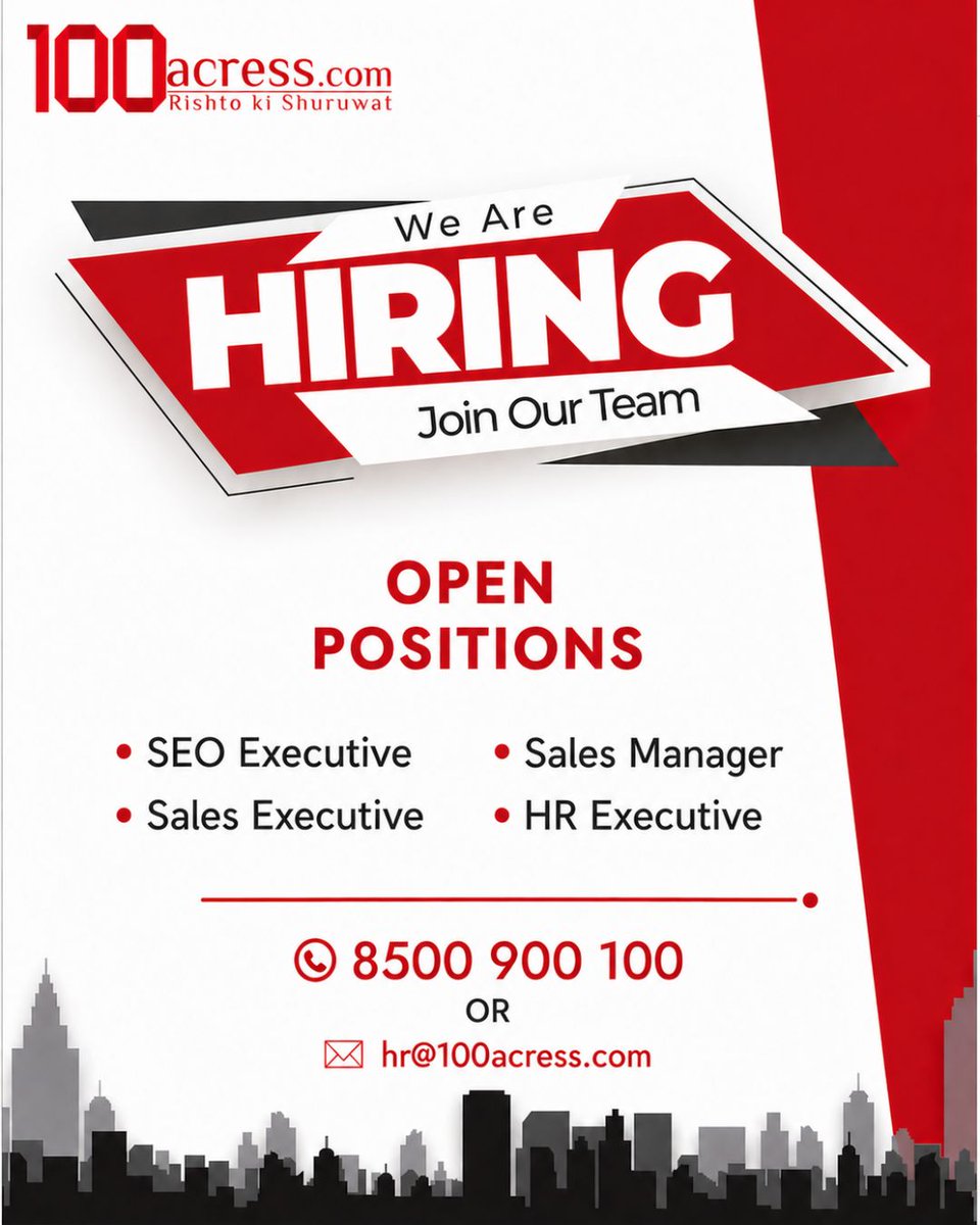100acressdotcom's tweet image. We’re growing, and you could be next! 🚀
Join @100acressdotcom and build a career where ambition meets opportunity.

📞 8500 900 100
📩 hr@100acress.com

#WeAreHiring #GurgaonJobs #RealEstateCareers #SalesJobs #SEOJobs #HRJobs #JoinOurTeam #100acress