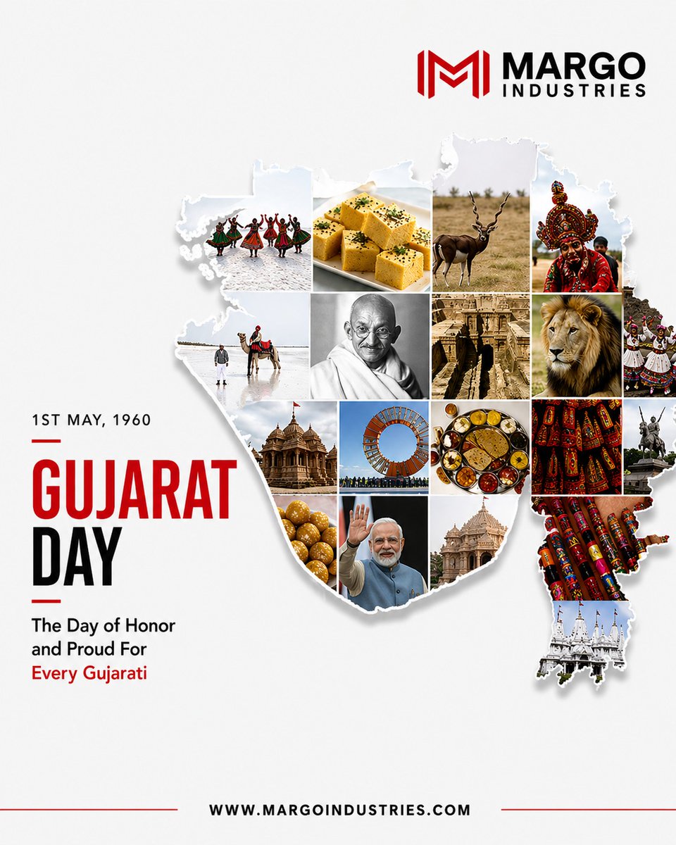 MargoInd's tweet photo. Tradition meets transformation. 🔥
From culture 🎭 to industry 🏭, Gujarat stands for resilience, innovation &amp; unstoppable growth 🚀Proud to build the future from this land. ❤️#GujaratDay #PrideOfGujarat #MargoIndustries #MakeInIndia #Innovation #Growth 🚀 https://t.co/LDVDJdQ3LB
