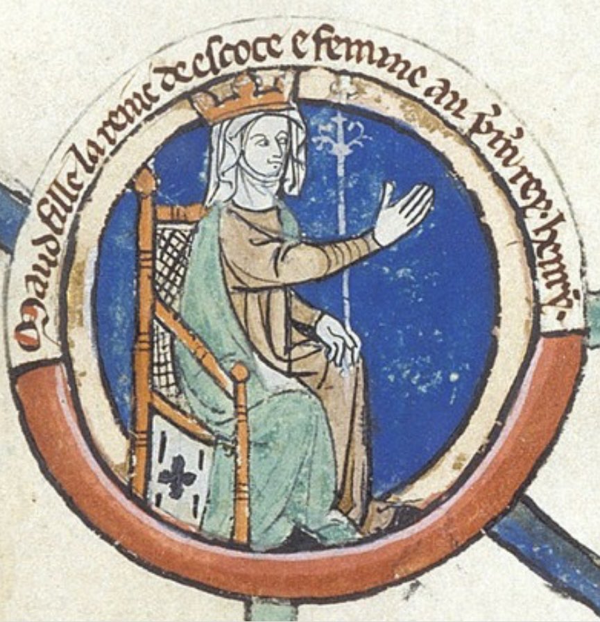 Ratchy_100's tweet photo. Part 1. 
May 1st 1118 
The death of Matilda of Scotland, Queen of England
This is a 3-part thread 🧵 

Matilda of Scotland was born circa 1080 at Dunfermline in Scotland. 

She was christened with the Anglo-Saxon name Edith (but I’ll be using her Norman name, Matilda throughout).

Matilda was one of the eight children of Malcolm III King of Scots and his second wife, (Saint) Margaret of Scotland. 

Her godfather, Robert Curthose, Duke of Normandy, was the eldest son of King William I, later known as William the Conqueror.
Her godmother was Matilda of Flanders, the wife of King William I (the Conqueror). 

The baby Matilda pulled at Queen Matilda's headdress, which was seen as an omen that the younger Matilda would be a queen one day. 

She would later marry Queen Matilda's son and Robert Curthose's brother, King Henry I (of England).

Matilda’s mother, Saint Margaret of Scotland, was born an Anglo-Saxon princess, her father, (Matilda’s grandfather) was Edward the Exile, the son of Edmund Ironside, King of the English. 

Edward the Exile had the best hereditary claim to the English throne during the reign of the childless Edward the Confessor. 

In 1057, Edward the Confessor, discovered that his nephew Edward the Exile, who was believed to have been killed, was still alive and summoned him to England in 1057 as a potential successor. 

Edward the Exile died within two days of his arrival in England, the cause of his death has never been determined.

His three children, Margaret, her brother Edgar the Atheling and their sister Cristina, were then raised in the court of Edward the Confessor, who then died in January of 1066.

Following the death of Edward the Confessor's successor Harold Godwinson, King of England, at the Battle of Hastings, Margaret's brother Edgar the Atheling, who was the last of the Anglo-Saxon House of Wessex, was elected King of England. 

As William of Normandy's (the future William I, the conqueror) position grew stronger, it became evident to those in power that King Edgar should be abandoned and that they should submit to William. 

In 1068, Edgar, along with his sisters Margaret and Cristina, and their mother Agatha fled to Northumbria. 

Agatha wanted to return to her native Hungary. 

A storm blew their ship off course, and they sought refuge from Malcolm III, King of Scots. 

Image - Matilda of Scotland, Queen of England
#RachaelsHistoryFacts 
#RoyalFamilyHistory 
#RoyalFamily 
#History 
#Monarchy 
#HouseOfNormandy
#ScottishRoyalHistory