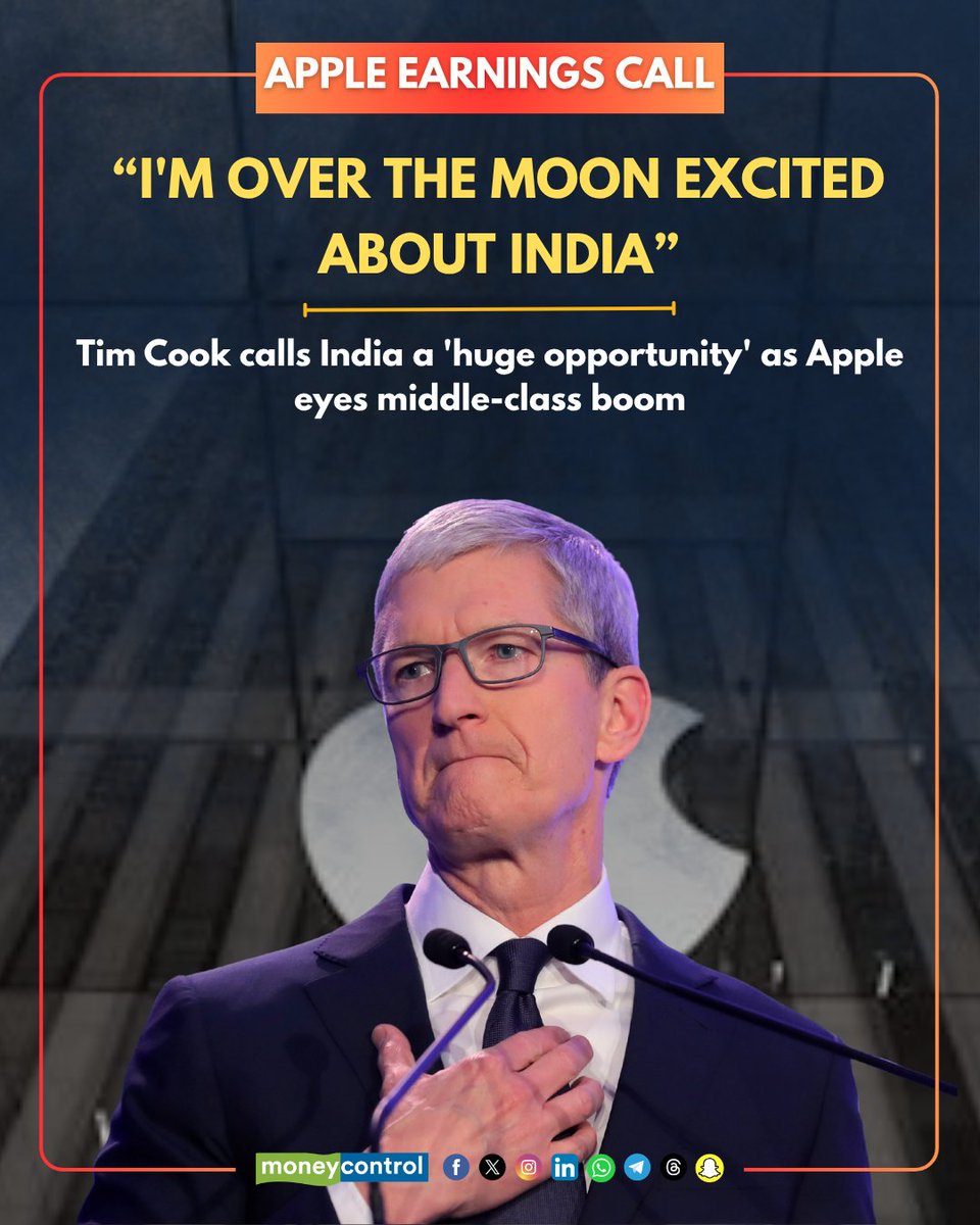 moneycontrolcom's tweet image. 🚨"I’m over the moon excited about India."

Outgoing Apple chief executive Tim Cook said India represents a “huge opportunity,” with the company’s iPhone, iPad, and Mac businesses posting double-digit growth and significant headroom ahead.

#India #Apple #TimCook