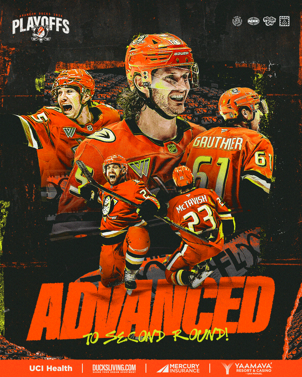 AnaheimDucks's tweet image. SEE YOU IN THE SECOND ROUND!!!

#FlyTogether