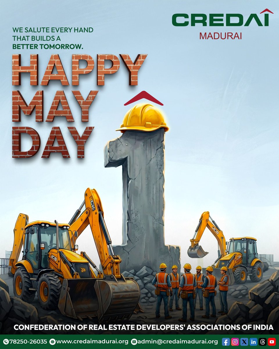 CREDAIMadurai's tweet image. 💪International Workers' Day✨

Saluting every worker who turns effort into achievement. May your hard work always be valued and rewarded. Happy Labour’s Day!

 #LaboursDay #HappyLaboursDay #May1 #WorkersDay #SupportWorkers #WorkCulture #Inspiration #Gratitude