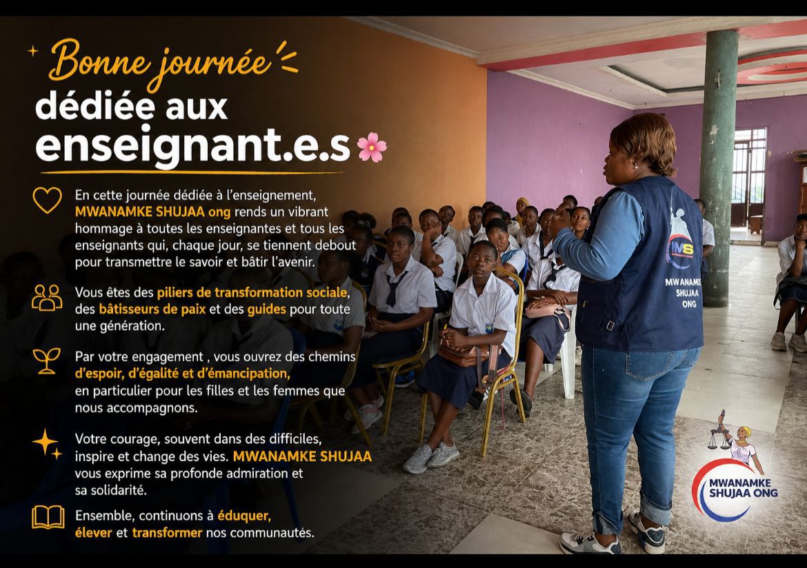 MS_ong_RDC's tweet image. le 30 avril, nous célébrions les enseignants ! 👩‍🏫✨ #MS_ONG exhorte les enseignantes à briser le plafond de verre et à occuper des postes de décision. 
Jeunes filles, visez les études supérieures pour une représentativité féminine au sommet ! 📚🇨🇩

#Education #RDC @UNICEFDRC