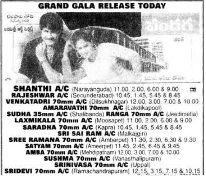MoviesUpdatez's tweet image. #28YearsForPandaga

Hyderabad,Shanti70 76 days Run. 

Replaced with #PelliPeetalu 

#ANR @actorsrikanth #Raasi @TanikellaBharni 

A Film by Sarath #Pandaga