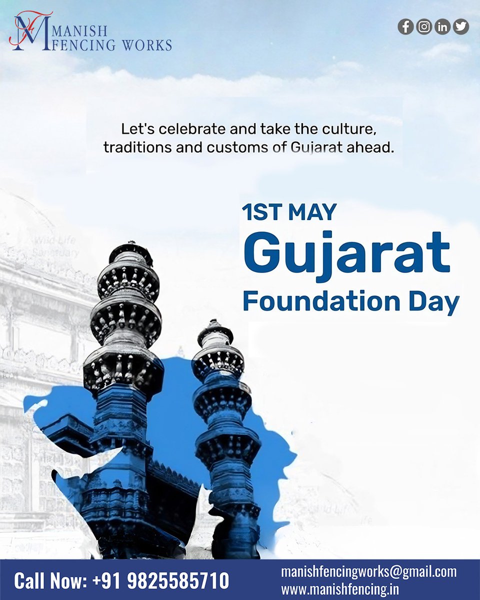 manishfencing's tweet image. Proud to be part of Gujarat’s growth Celebrating Gujarat Foundation Day 🇮🇳
Manish Fencing Works delivers strong &amp;amp; reliable fencing solutions

📞 +91 9825585710
🌐 manishfencing.in

#GujaratFoundationDay #ManishFencingWorks #SuratBusiness #FencingSolutions #SecureYourSpace