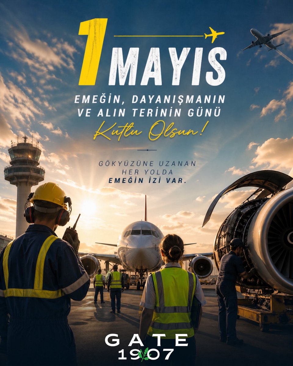 1907GATE's tweet photo. Gökyüz��ne uzanan her yolun arkasında emek var. ✈️
1 Mayıs Emek ve Dayanışma Günü kutlu olsun. #Gate1907 #1Mayıs https://t.co/fvCeqsZQgA