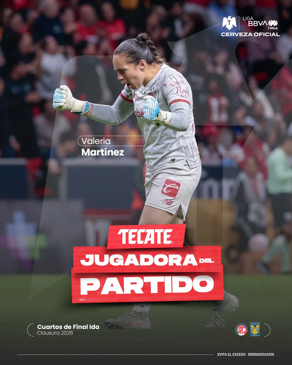 LigaBBVAFemenil's tweet photo. #TecateJugadoraDelPartido | Valeria Martínez🏅

Tú votaste y la elegiste como la más destacada de esta noche. 🫵🏼

⭐️ FUNDAMENTAL! Atajó un penal en la recta final que le dio el triunfo a las Diablas. 🧤

@CervezaTecate  | #TecatePorTi | #TOLvsUANL https://t.co/Yx2gQACqvt