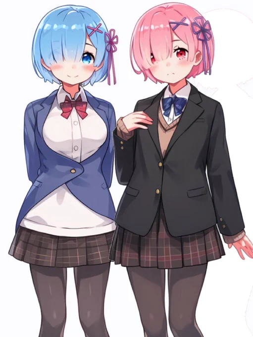 仲良し制服姉妹 #リゼロ #レムラム