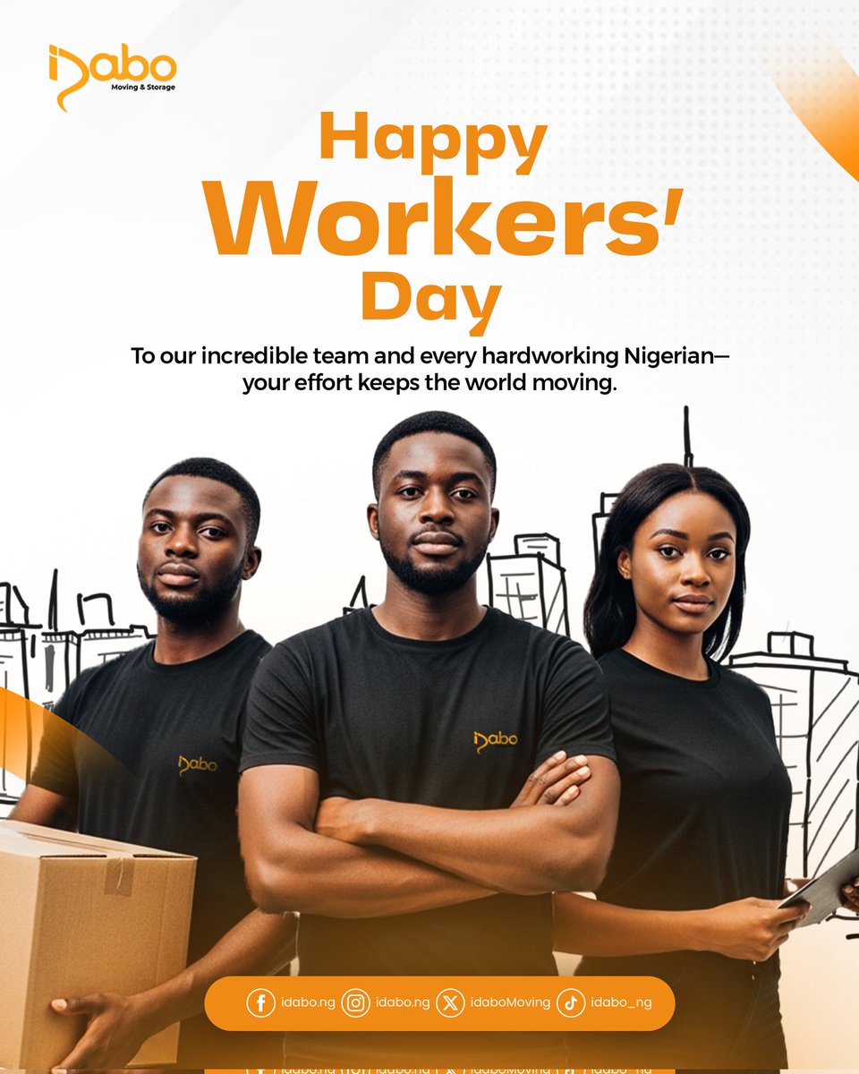 IdaboMoving's tweet photo. Today, we celebrate the hardworking hands behind every successful move. 🚛✨

To our incredible team and every hardworking Nigerian — thank you for showing up, putting in the effort, and keeping things moving every single day. #workersday #abuja #lagos #movingcompany #japa https://t.co/ohOnLR57lx
